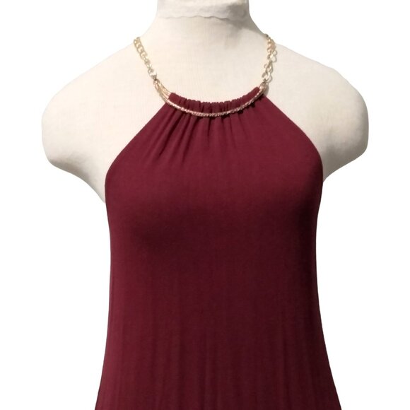 Rue21 Halter Mini Dress With Gold Chain Neck Detail Burgundy Size Medium - Picture 3 of 9